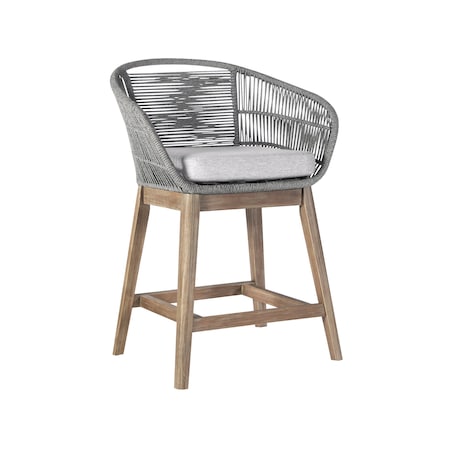Armen Living Tutti Frutti Indoor Outdoor Counter Height Bar Stool in Light Eucalyptus Wood with Gray Rope LCTFBAGRTK26